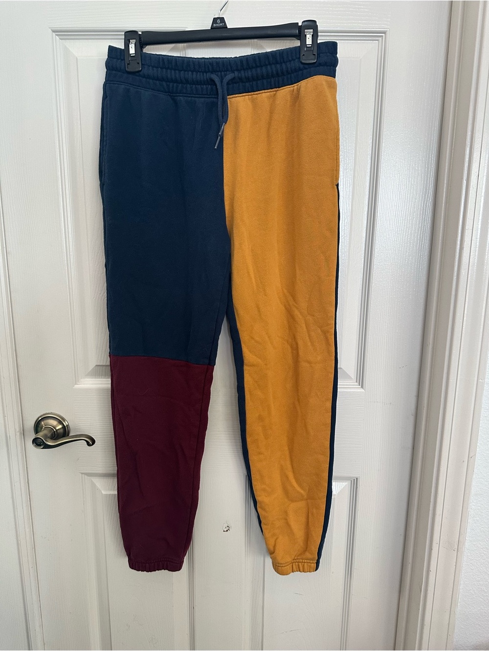 Colorblock Joggers in Navy, Mustard & Burgundy